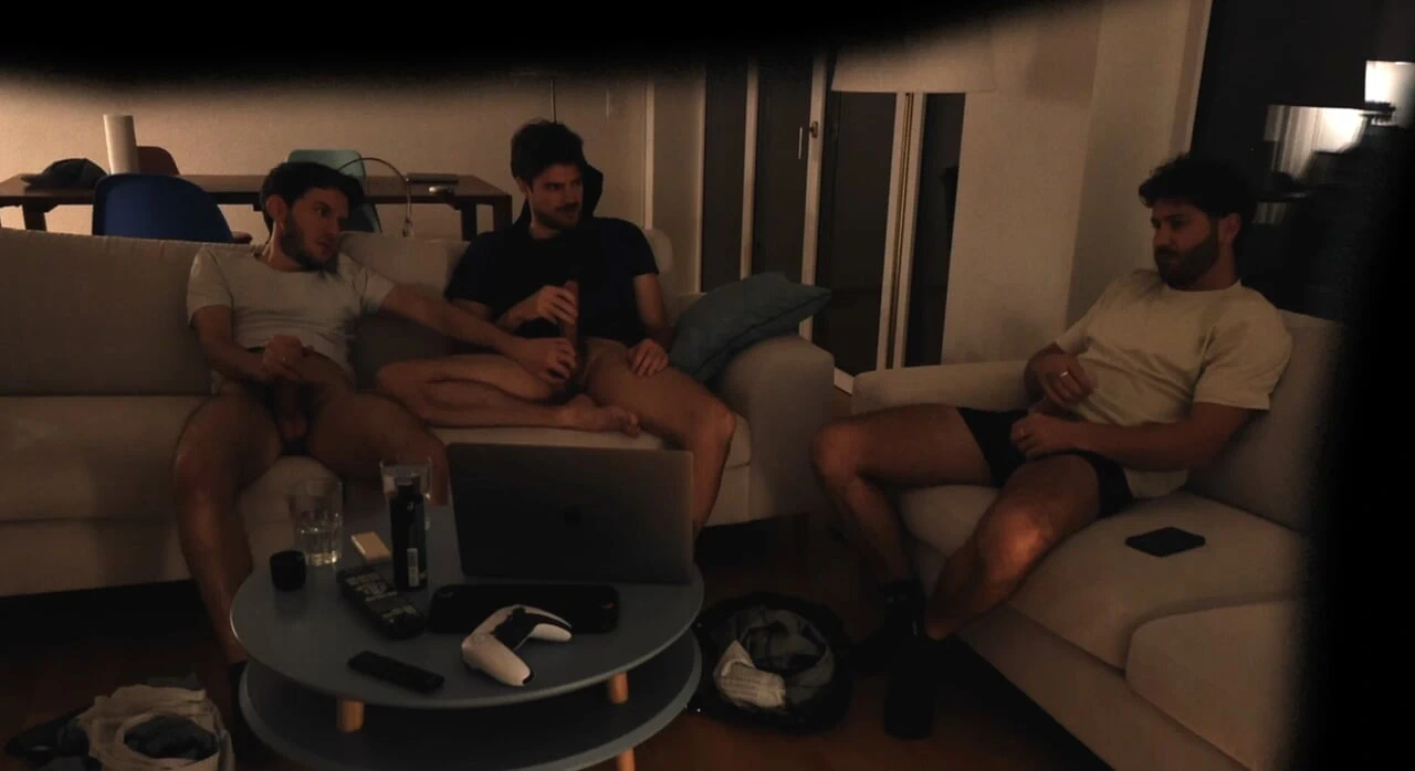 straight friend jerks off with gay couple – real amateur