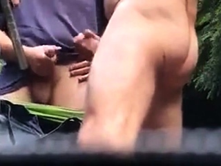 Three Daddies Stroking in the Woods